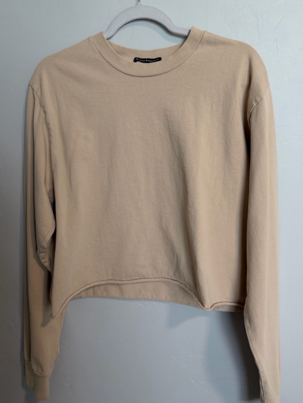Brandy Melville Beige Cropped Long Sleeve Top